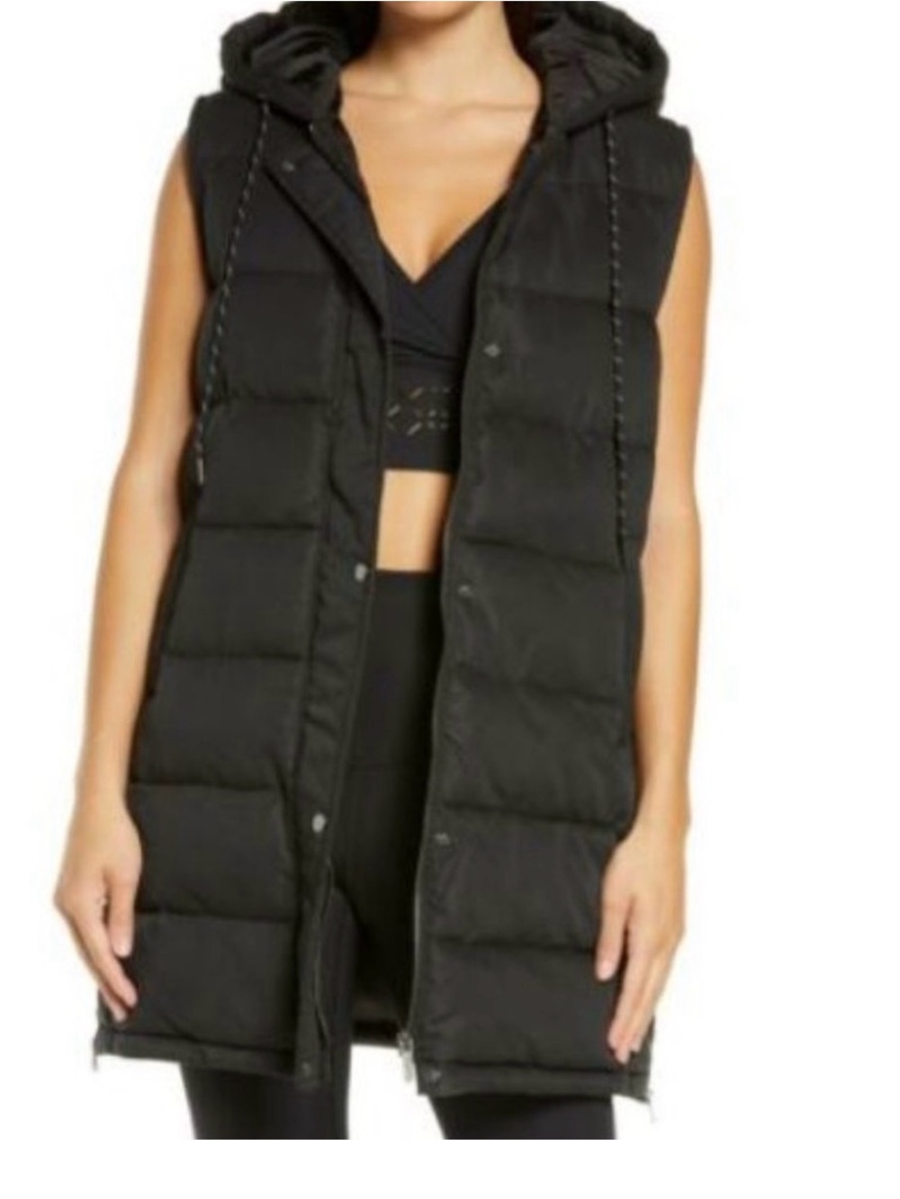 Zella Black Sleeveless Puffer Vest with Hood